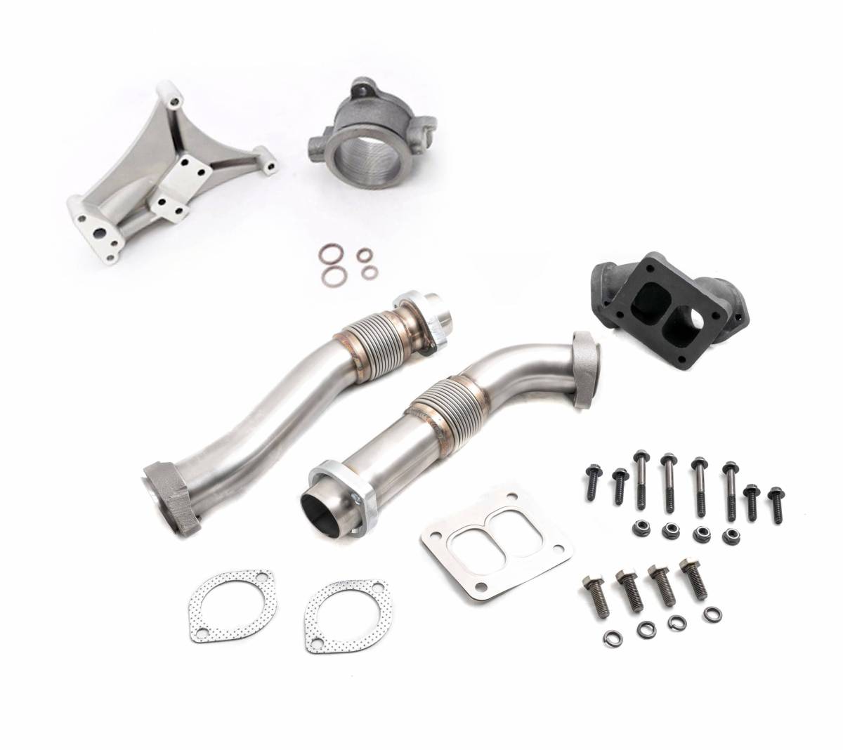 Rudy's Heavy Duty Stainless Steel Bellowed Replacement Turbocharger Up Pipe Kit with Non-EBP Pedestal & Housing For 94-97 7.3 Powerstroke